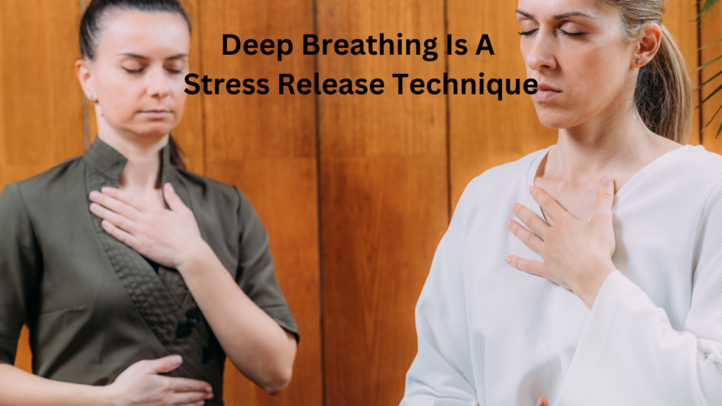two women demonstrating the deep breathing technique