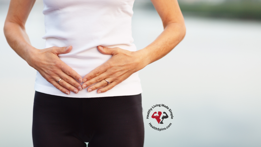 woman deep breathing with hands on stomach for running